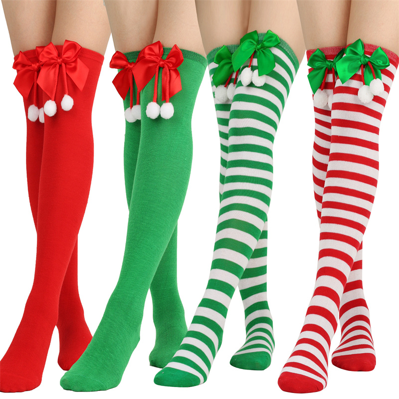 Women Fashion Over The Years - Calcetines navideños de punto con pajarita,